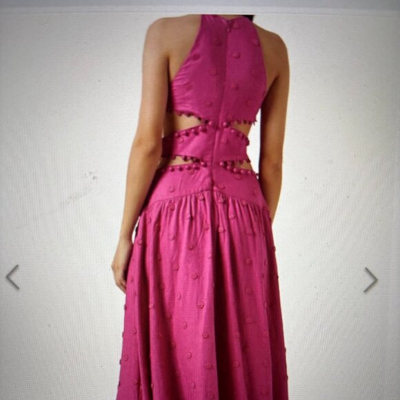 FARM RIO - 3D Flower Sleeveless Cutout Halter Midi Dress - Picture 3 of 7